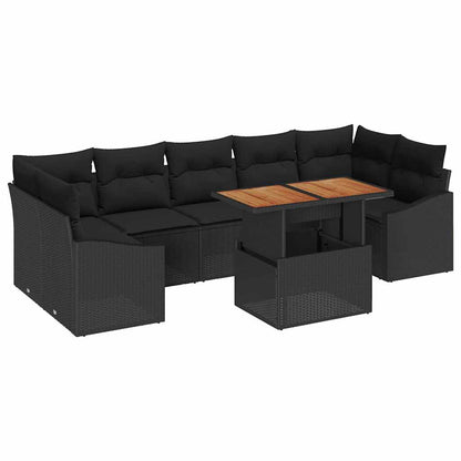 Garten-Sofa-Set mit Kissen mit Speicher 8 pcs Schwarz
