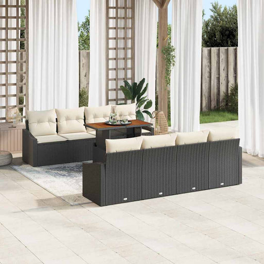 Garten-Sofa-Set mit Speicher 9 pcs Schwarz Poly Rattan