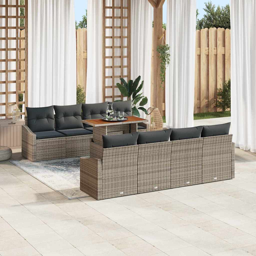 Garten-Sofa-Set mit Speicher 9 pcs Grau Poly Rattan