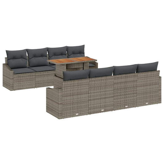 Garten-Sofa-Set mit Speicher 9 pcs Grau Poly Rattan