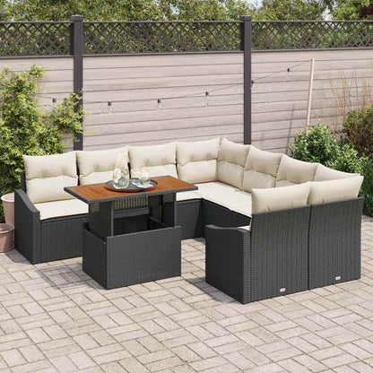 Garten-Sofa-Set mit Speicher 9 pcs Schwarz Poly Rattan