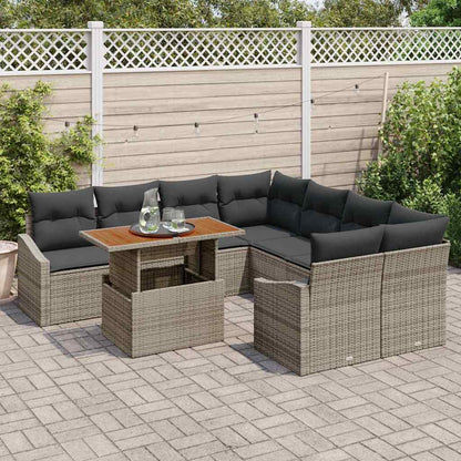 Garten-Sofa-Set mit Speicher 9 pcs Grau Poly Rattan