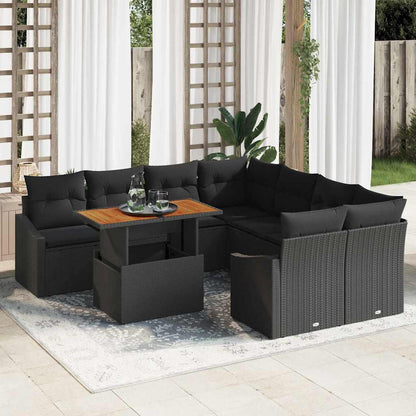 Garten-Sofa-Set mit Speicher 9 pcs Schwarz Poly Rattan