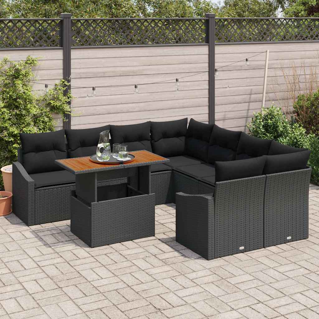 Garten-Sofa-Set mit Speicher 9 pcs Schwarz Poly Rattan