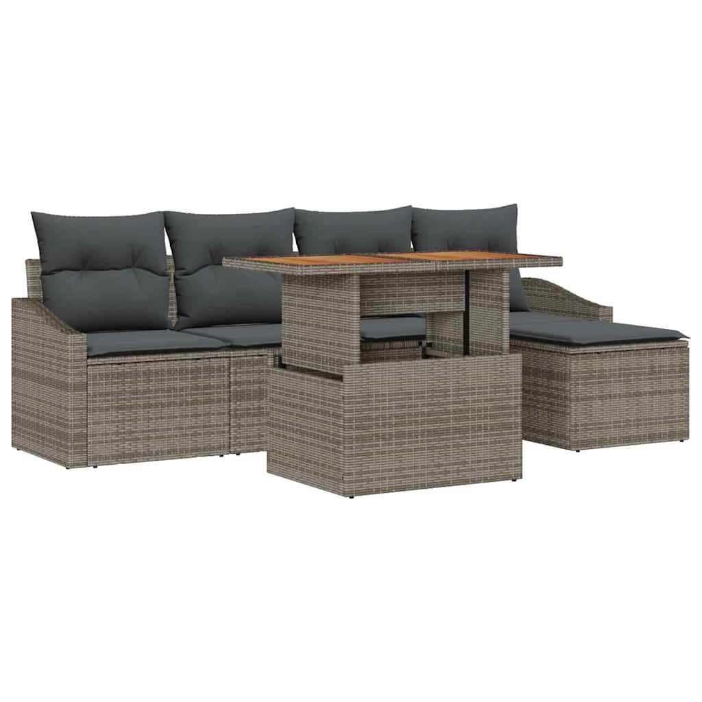 Garten-Sofa-Set mit Speicher 6 pcs Grau Poly Rattan