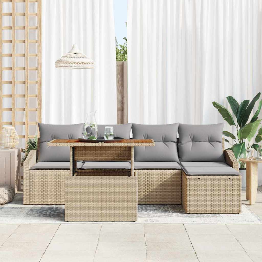 Garten-Sofa-Set mit Speicher 6 pcs Beige Poly Rattan