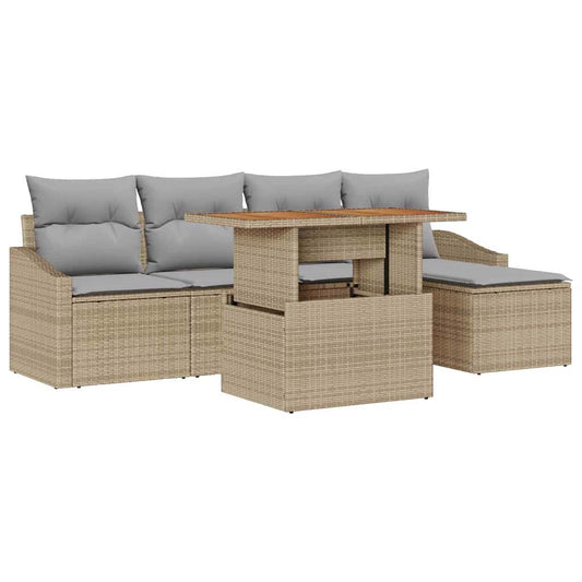 Garten-Sofa-Set mit Speicher 6 pcs Beige Poly Rattan