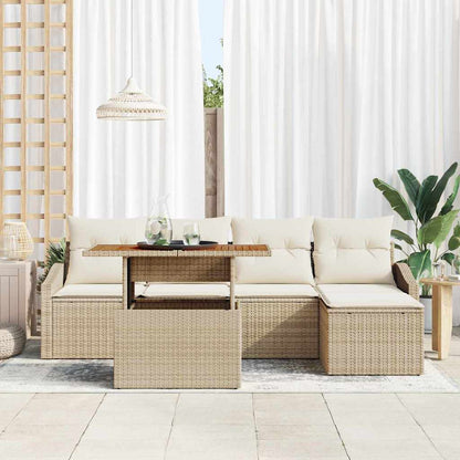 Garten-Sofa-Set mit Speicher 6 pcs Beige Poly Rattan