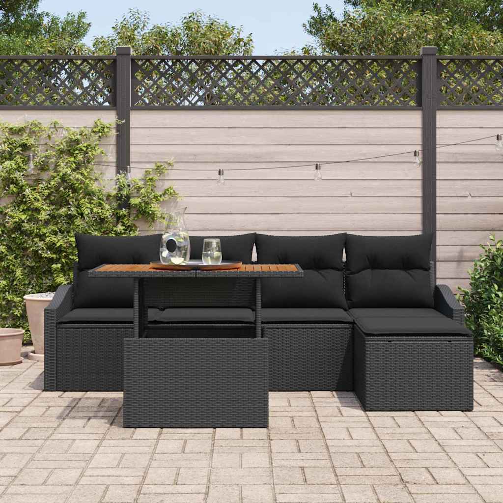 Garten-Sofa-Set mit Speicher 6 pcs Schwarz Poly Rattan