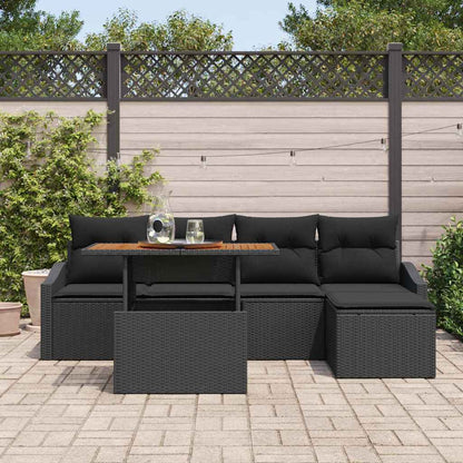 Garten-Sofa-Set mit Speicher 6 pcs Schwarz Poly Rattan