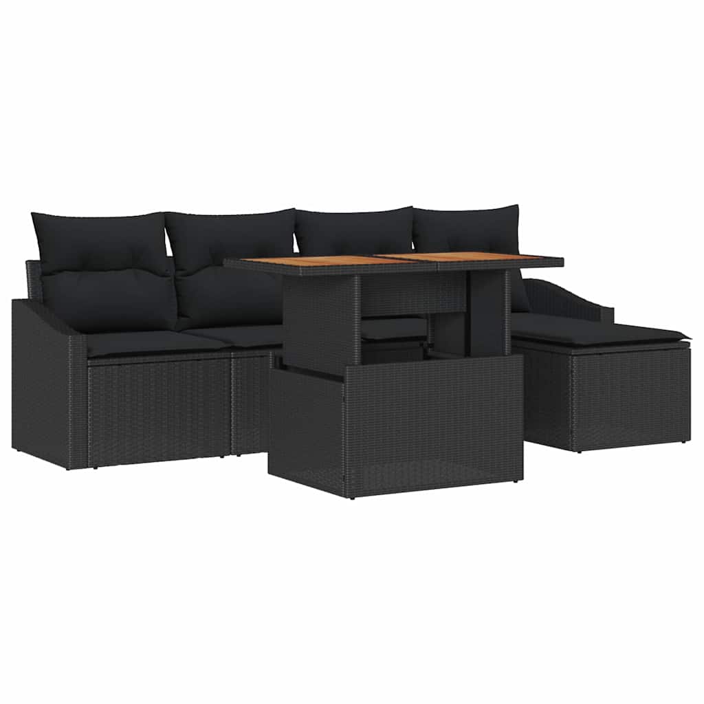 Garten-Sofa-Set mit Speicher 6 pcs Schwarz Poly Rattan