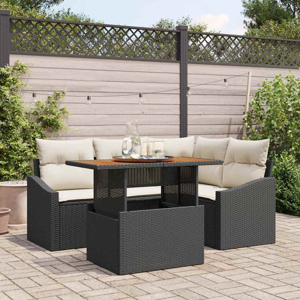 Garten-Sofa-Set mit Speicher 5 pcs Schwarz Poly Rattan