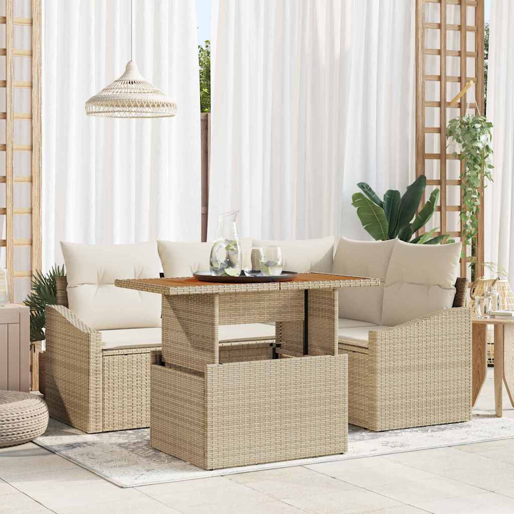 Garten-Sofa-Set mit Speicher 5 pcs Beige Poly Rattan