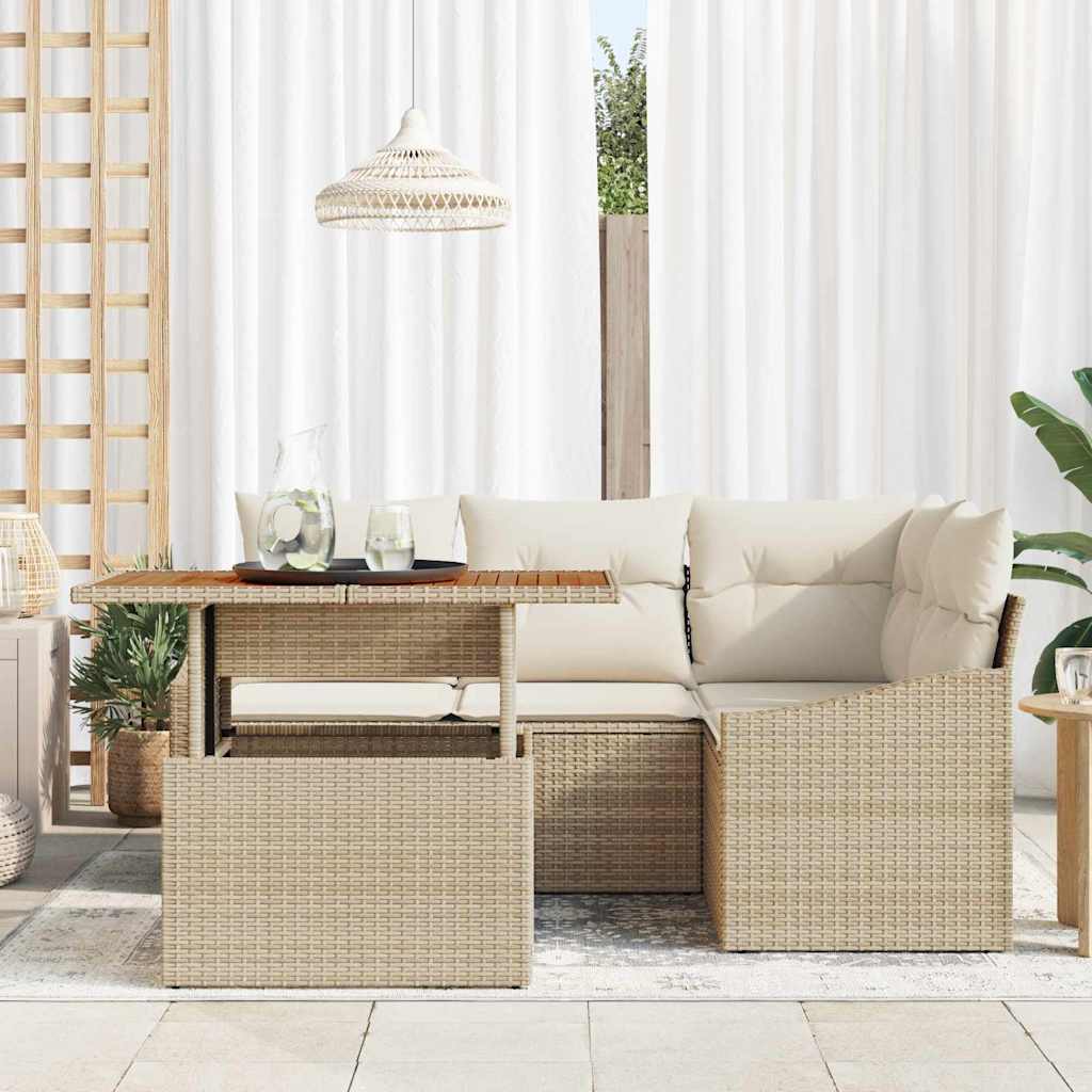 Garten-Sofa-Set mit Speicher 5 pcs Beige Poly Rattan
