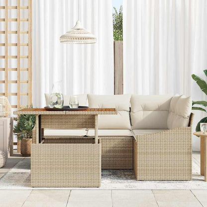 Garten-Sofa-Set mit Speicher 5 pcs Beige Poly Rattan