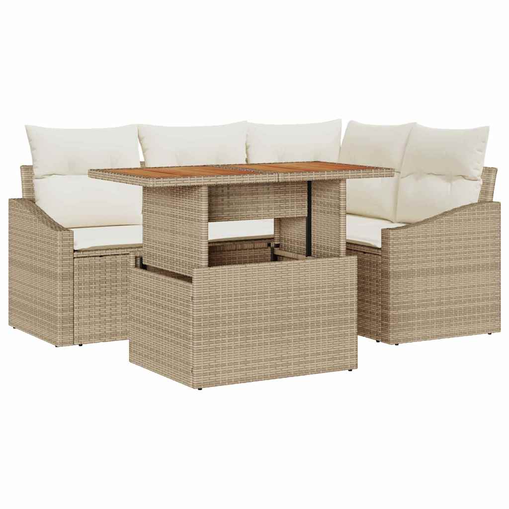 Garten-Sofa-Set mit Speicher 5 pcs Beige Poly Rattan