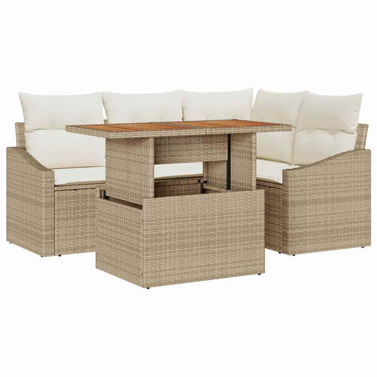 Garten-Sofa-Set mit Speicher 5 pcs Beige Poly Rattan