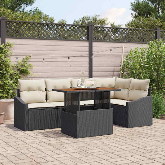 Garten-Sofa-Set mit Speicher 6 pcs Schwarz Poly Rattan