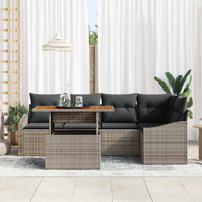 Garten-Sofa-Set mit Speicher 6 pcs Grau Poly Rattan