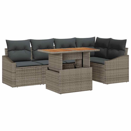 Garten-Sofa-Set mit Speicher 6 pcs Grau Poly Rattan