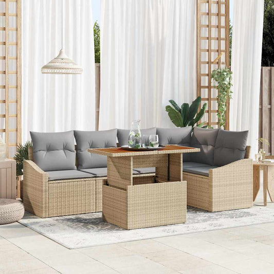 Garten-Sofa-Set mit Speicher 6 pcs Beige Poly Rattan