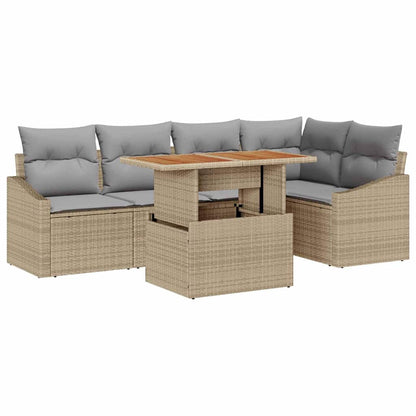 Garten-Sofa-Set mit Speicher 6 pcs Beige Poly Rattan