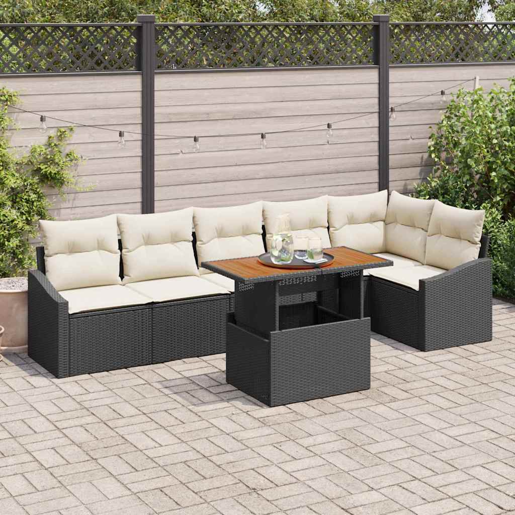 Garten-Sofa-Set mit Speicher 7 pcs Schwarz Poly Rattan