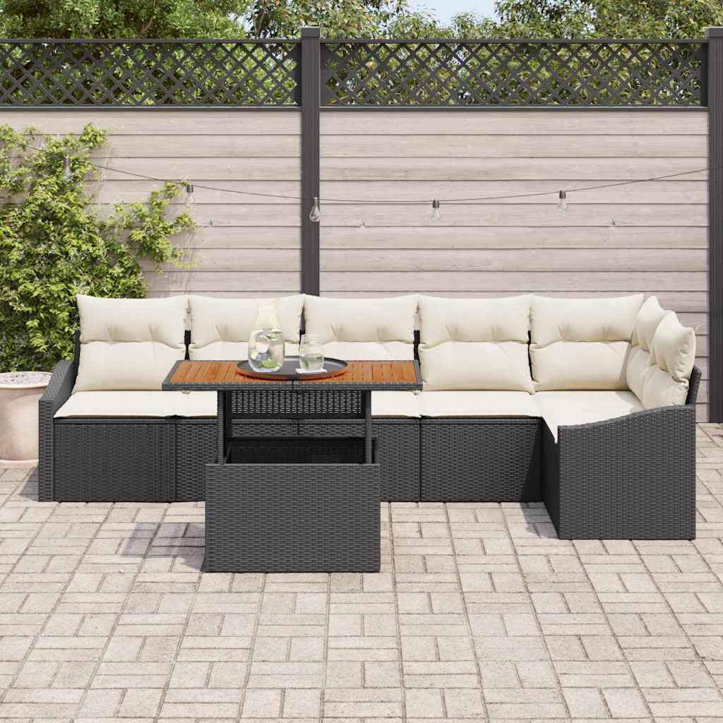 Garten-Sofa-Set mit Speicher 7 pcs Schwarz Poly Rattan
