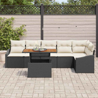 Garten-Sofa-Set mit Speicher 7 pcs Schwarz Poly Rattan