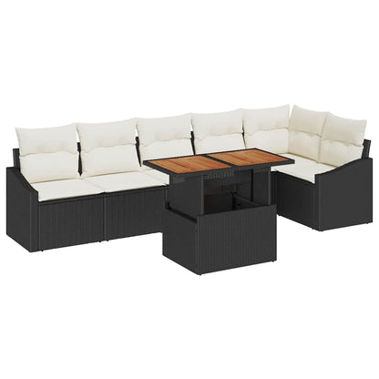 Garten-Sofa-Set mit Speicher 7 pcs Schwarz Poly Rattan