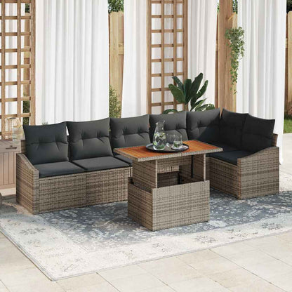 Garten-Sofa-Set mit Speicher 7 pcs Grau Poly Rattan