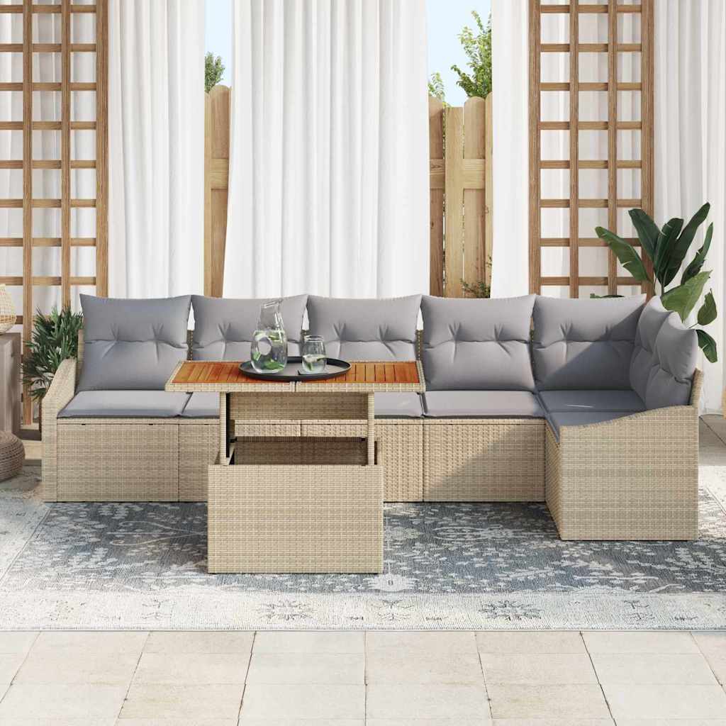 Garten-Sofa-Set mit Speicher 7 pcs Beige Poly Rattan
