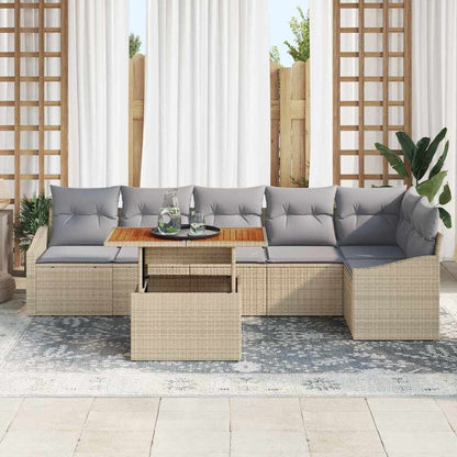 Garten-Sofa-Set mit Speicher 7 pcs Beige Poly Rattan