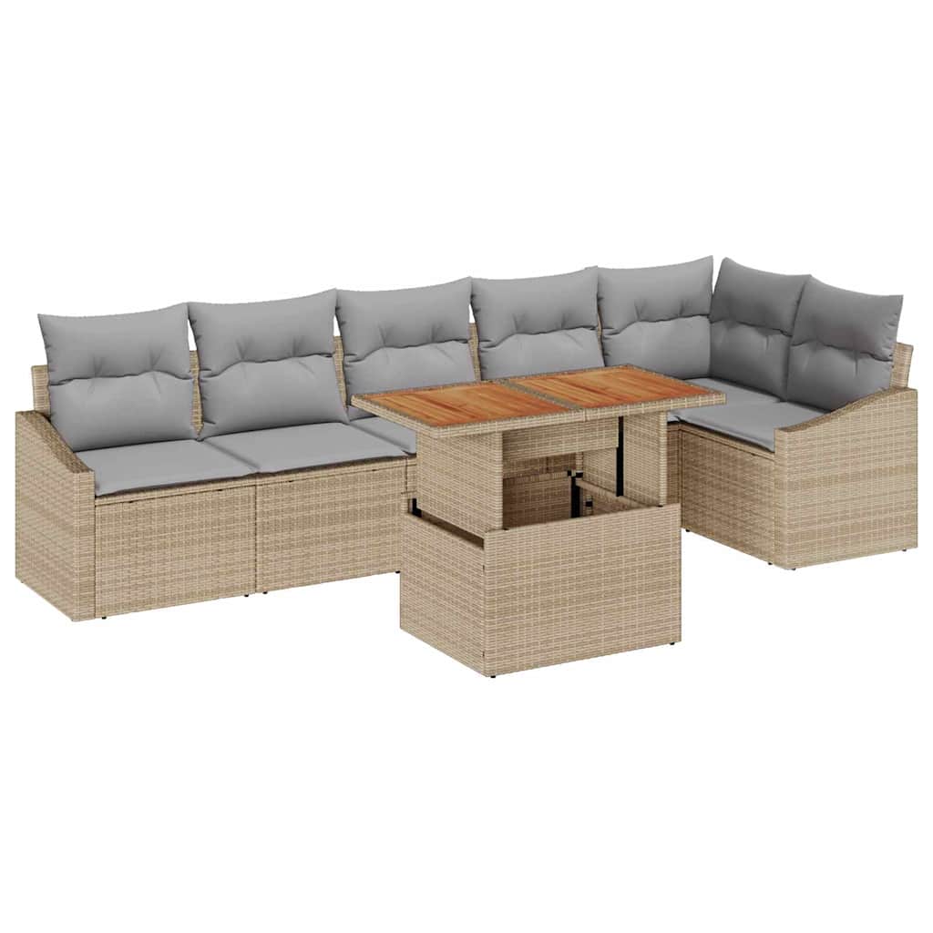 Garten-Sofa-Set mit Speicher 7 pcs Beige Poly Rattan
