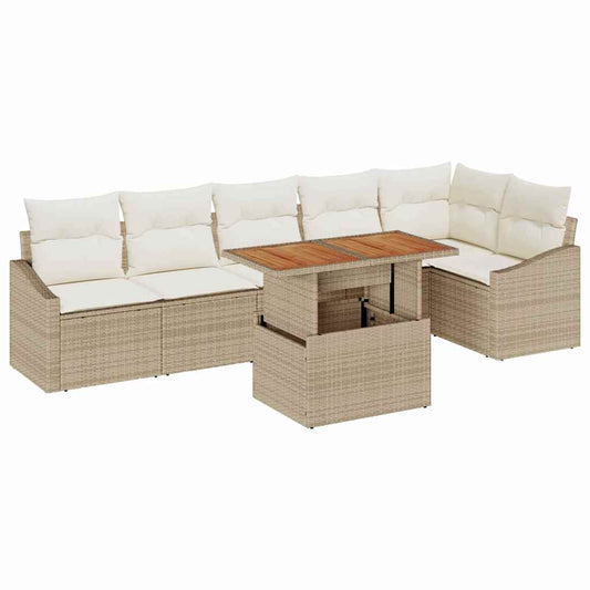 Garten-Sofa-Set mit Speicher 7 pcs Beige Poly Rattan