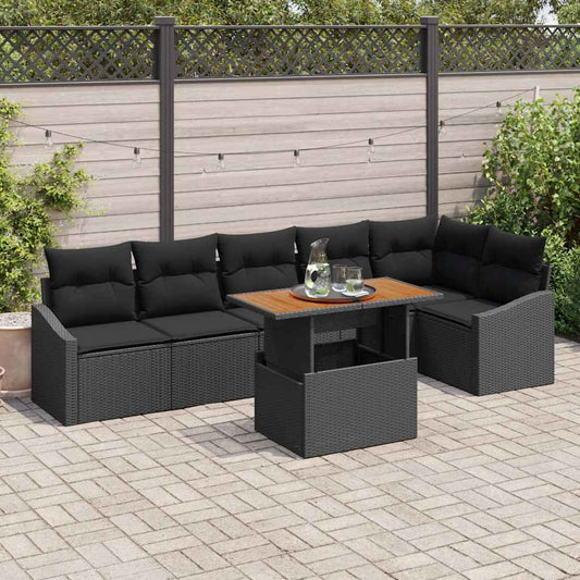 Garten-Sofa-Set mit Speicher 7 pcs Schwarz Poly Rattan