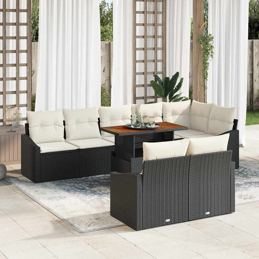 Garten-Sofa-Set mit Speicher 9 pcs Schwarz Poly Rattan