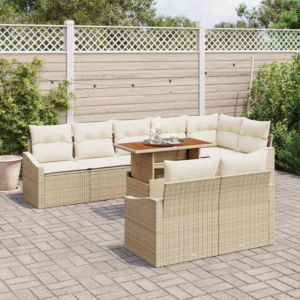 Garten-Sofa-Set mit Speicher 9 pcs Beige Poly Rattan