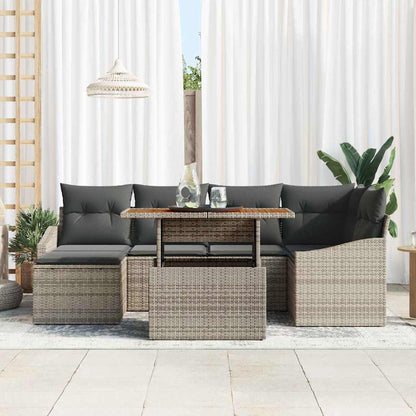 Garten-Sofa-Set mit Speicher 7 pcs Grau Poly Rattan