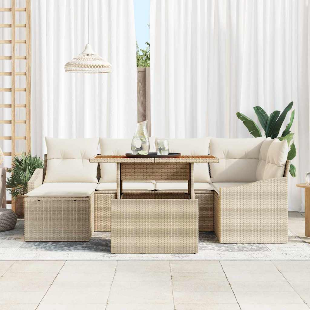 Garten-Sofa-Set mit Speicher 7 pcs Beige Poly Rattan