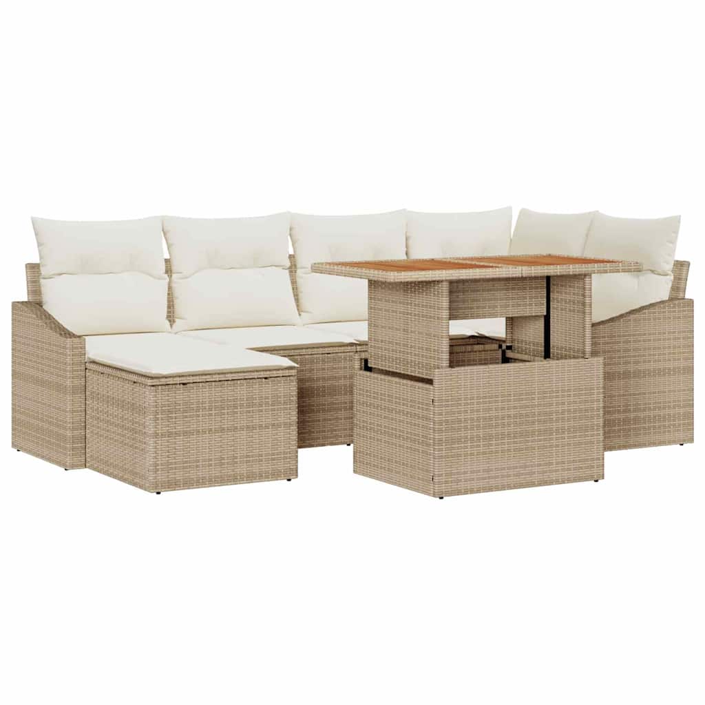 Garten-Sofa-Set mit Speicher 7 pcs Beige Poly Rattan