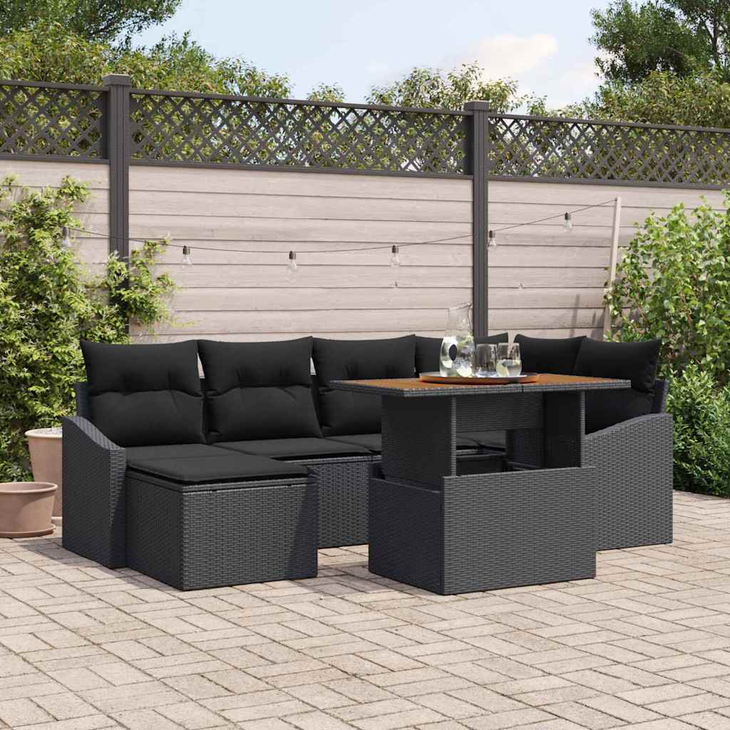 Garten-Sofa-Set mit Speicher 7 pcs Schwarz Poly Rattan