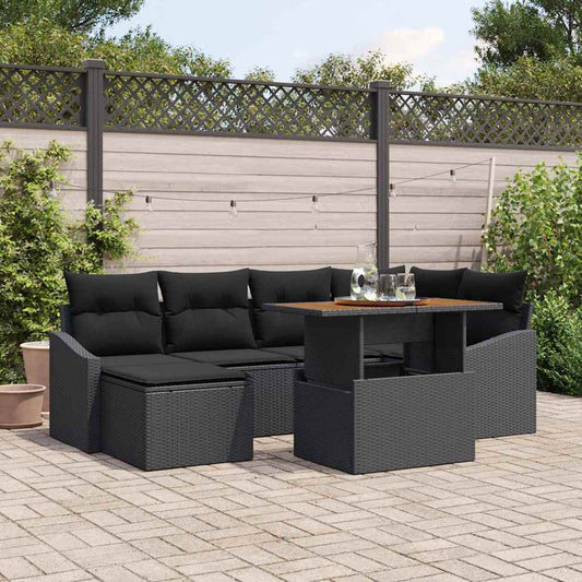 Garten-Sofa-Set mit Speicher 7 pcs Schwarz Poly Rattan