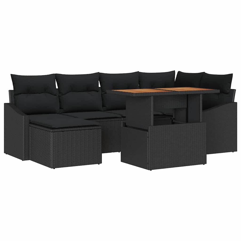 Garten-Sofa-Set mit Speicher 7 pcs Schwarz Poly Rattan
