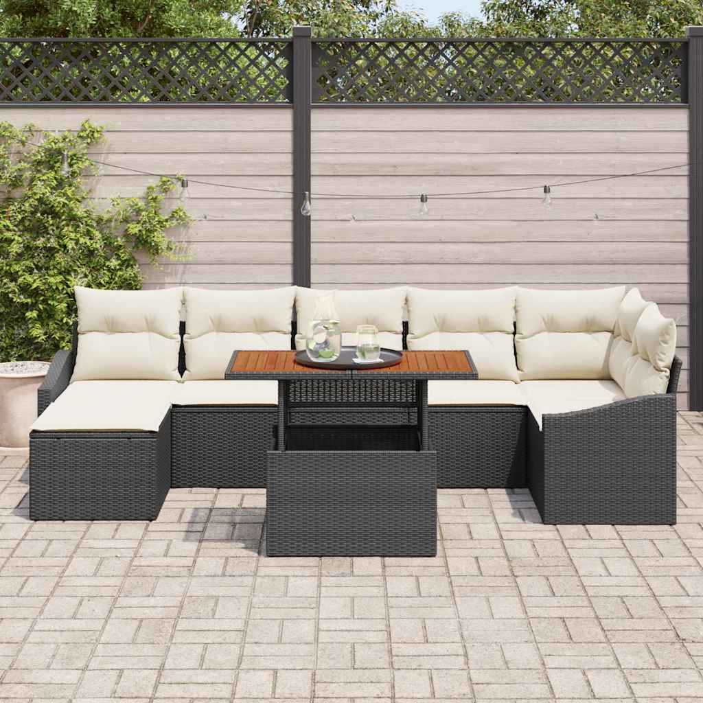 Garten-Sofa-Set mit Speicher 8 pcs Schwarz Poly Rattan