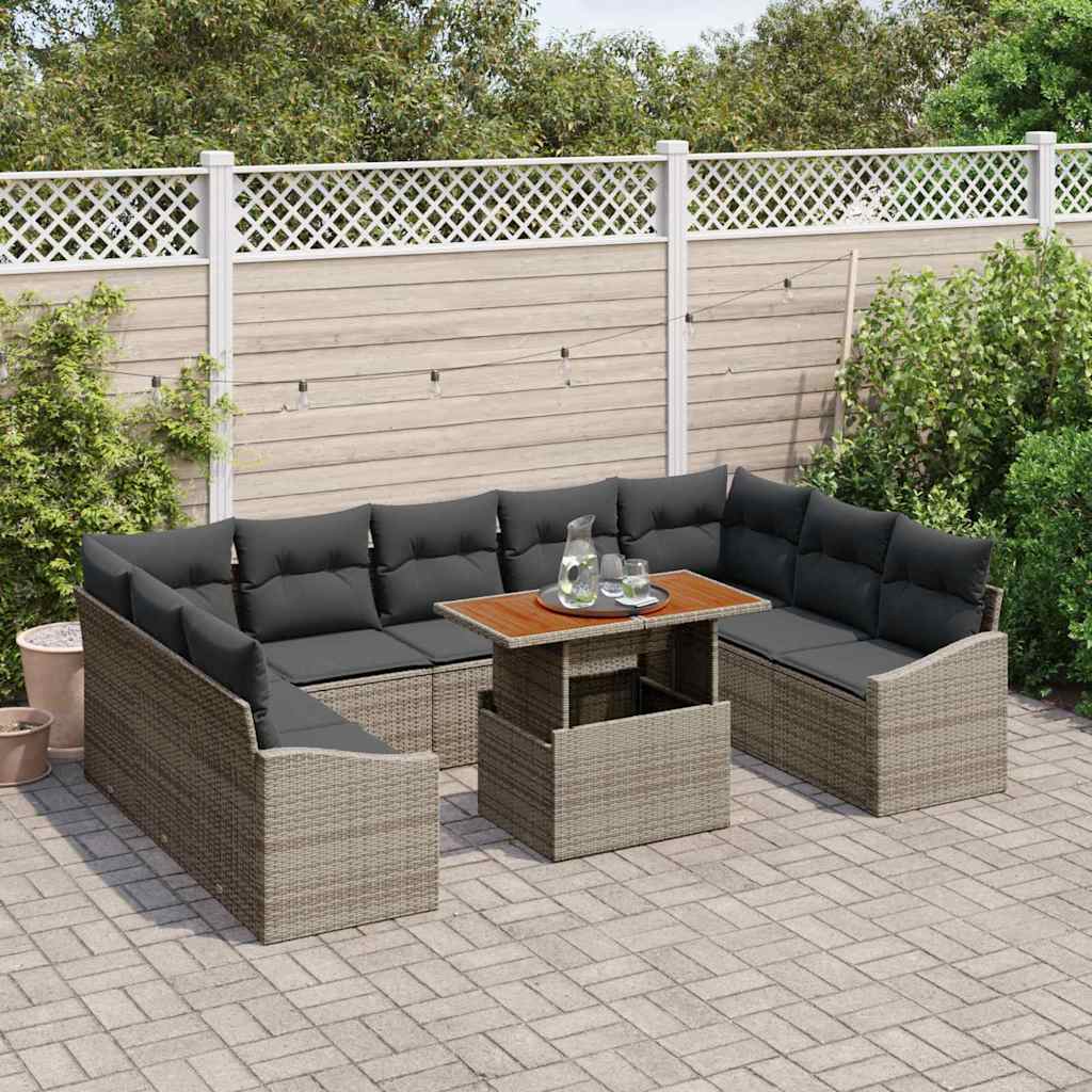 Garten-Sofa-Set mit Speicher 10 pcs Grau Poly Rattan