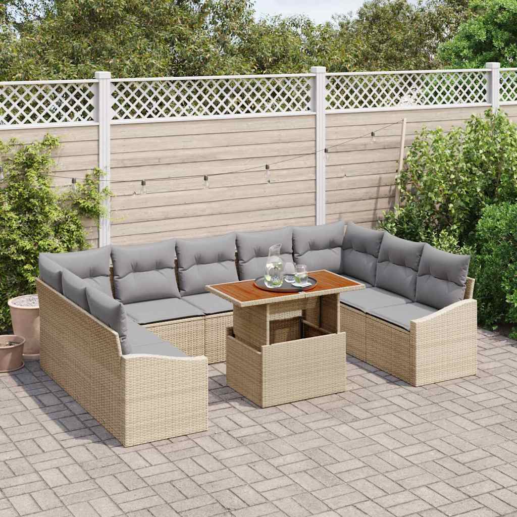 Garten-Sofa-Set mit Speicher 10 pcs Beige Poly Rattan