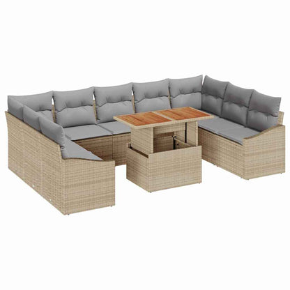 Garten-Sofa-Set mit Speicher 10 pcs Beige Poly Rattan