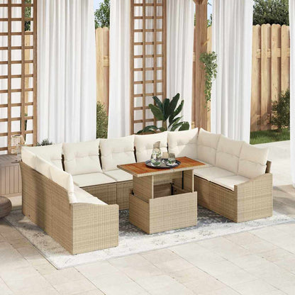 Garten-Sofa-Set mit Speicher 10 pcs Beige Poly Rattan