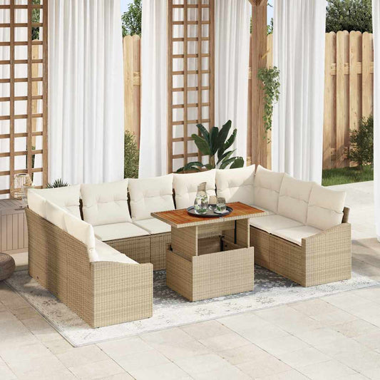 Garten-Sofa-Set mit Speicher 10 pcs Beige Poly Rattan